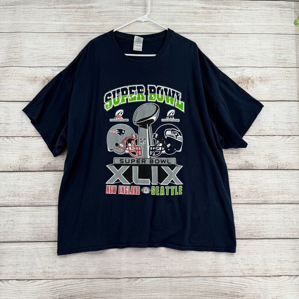 Gildan NFL Super Bowl XLIX New England Seattle‎ T-Shirt Adult 3XL Navy Blue